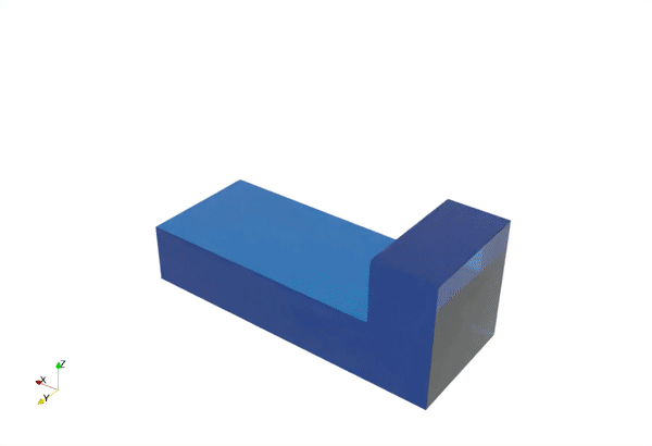 Animated surface reconstruction of a collapsing blue material column.
